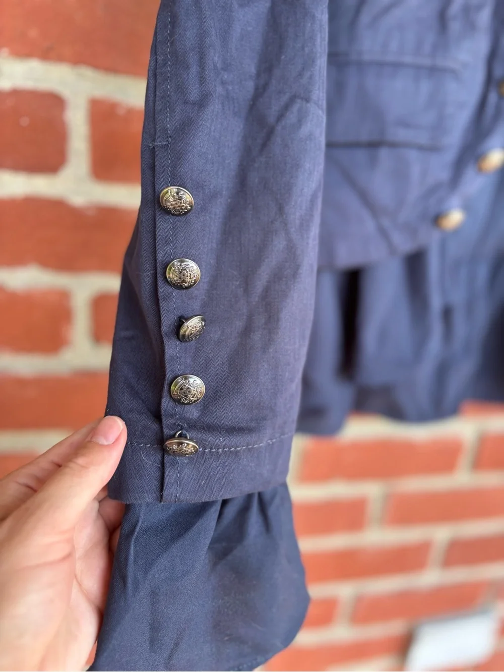 Free People Ruffles Romance Jacket in Navy Military-Style